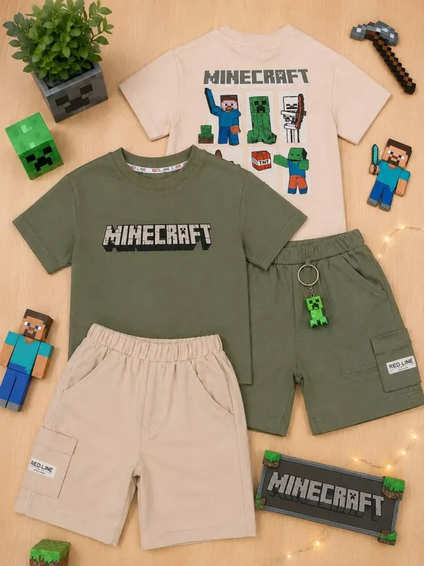 ست تیشرت و شلوارک پسرانه طرح Minecraft (ماینکرفت ست تیشرت و شلوارک پسرانه طرح Minecraft (ماینکرفت